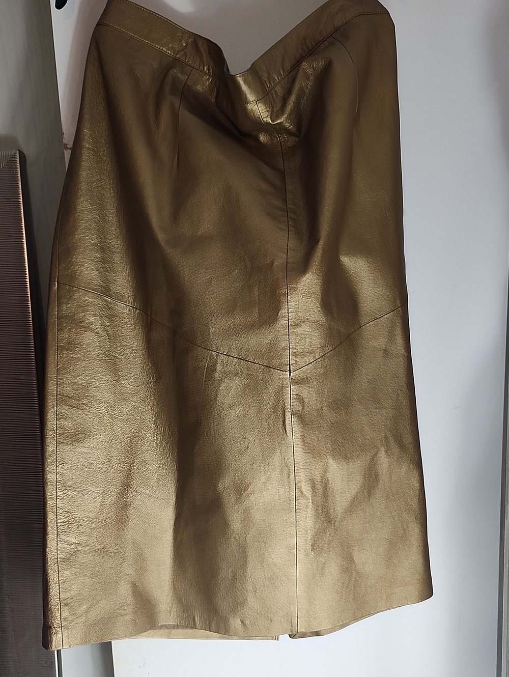 Venezia Metallic Gold Leather Midi Skirt